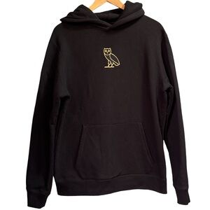 October’s Very Own OVO Black Hoodie with Gold Owl Logo Large